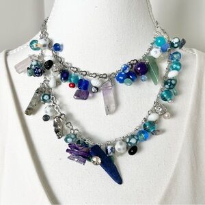 One-of-a-Kind Vintage Revival Silver Chain Charm Necklace with Beads & Gems